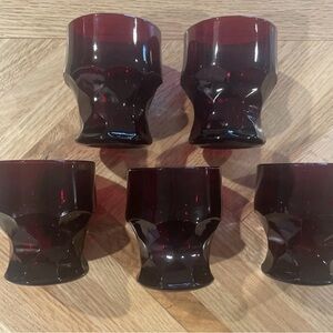 Vintage Anchor Hawking Georgian Ruby Red Pressed Glass Tumblers 5